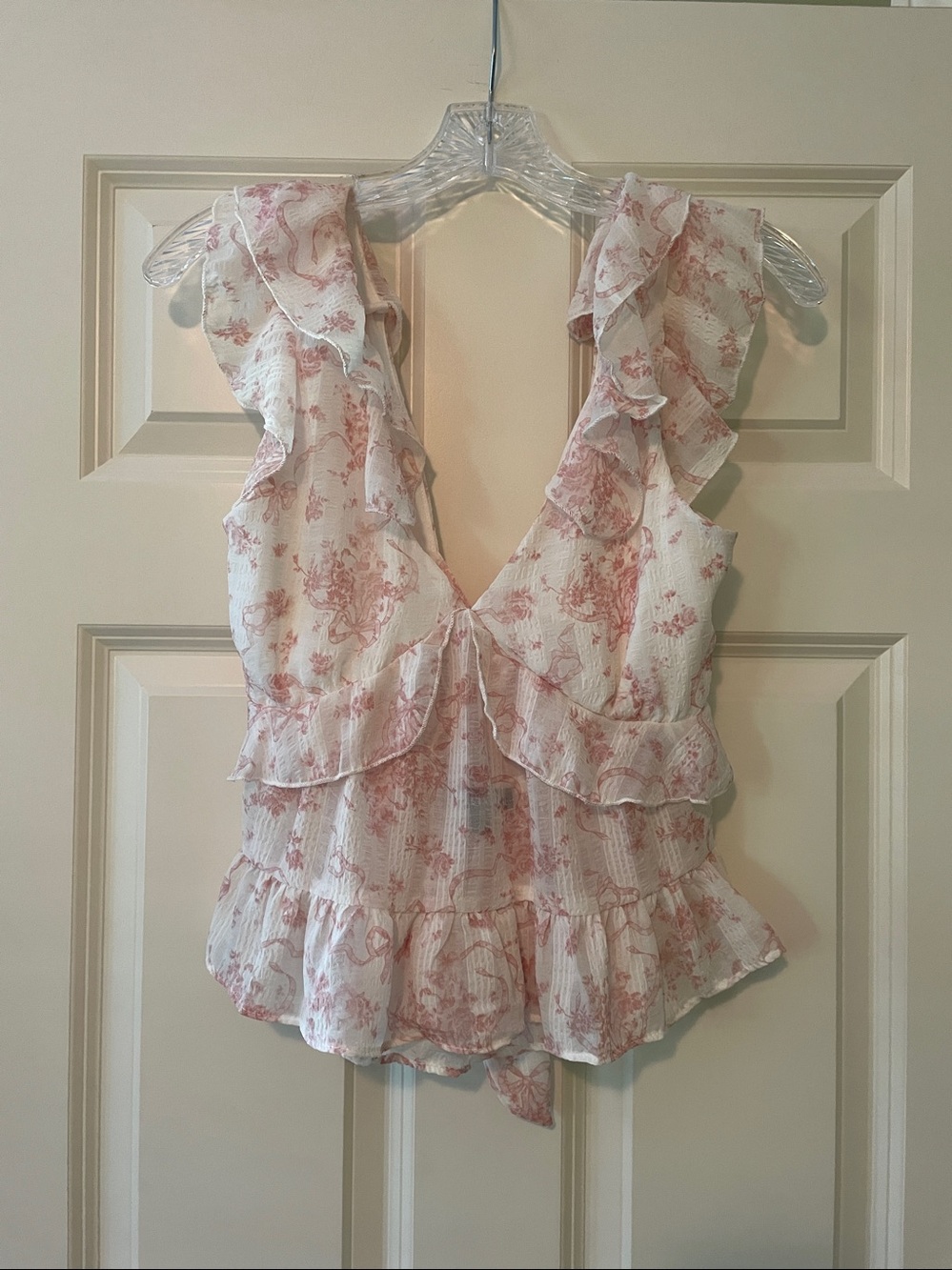 Trixxi Pink Floral Ruffled Cropped Camisole